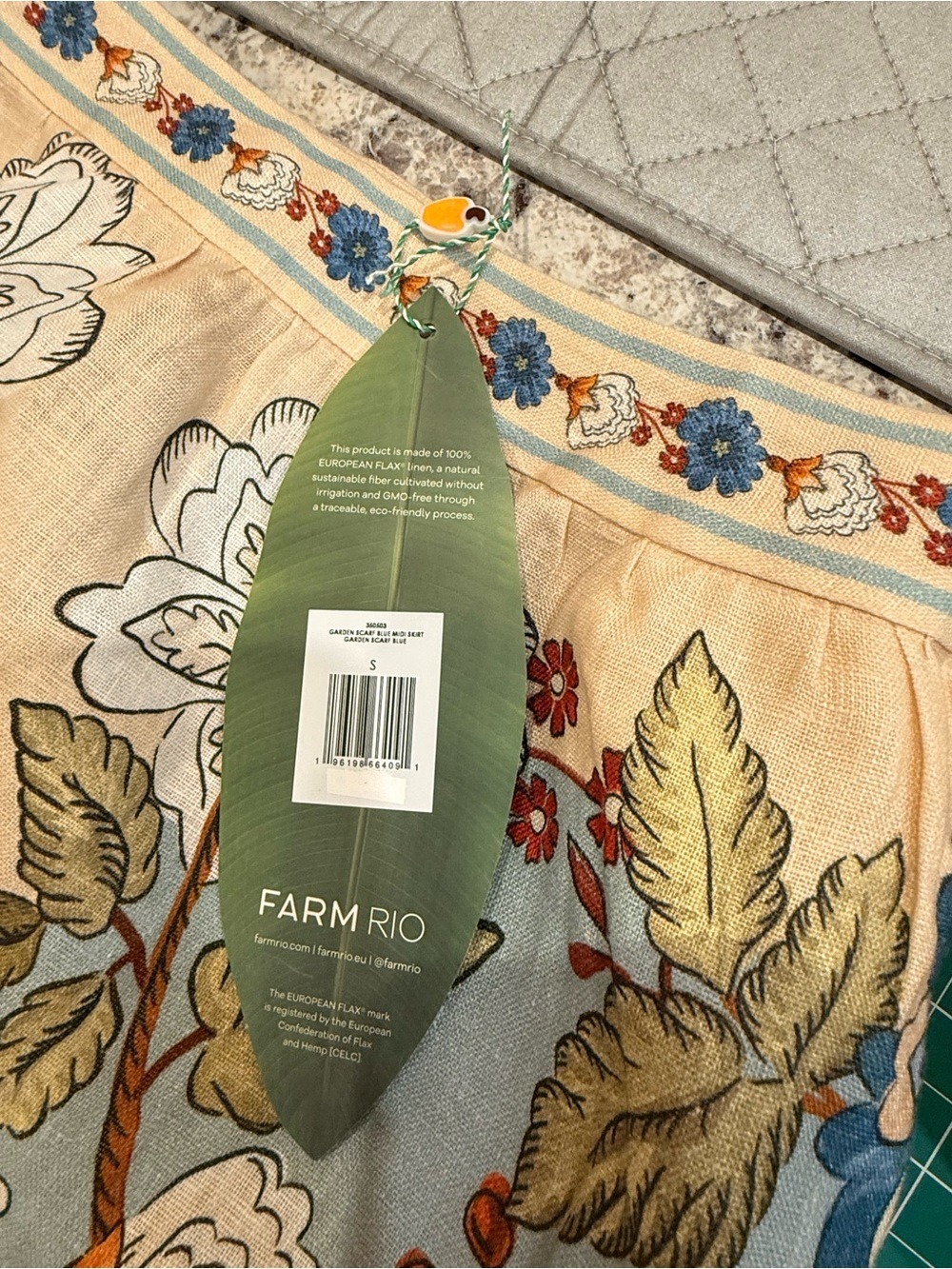 NWT FARM Rio Garden Scarf Blue Linen Midi Skirt S - Picture 8 of 16